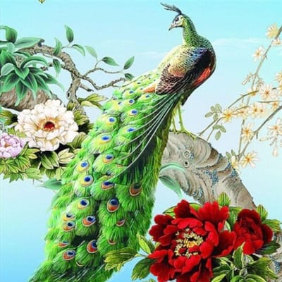 Diamantborduurwerk 5D Strass Borduurwerk Schilderij Kits Volwassenen Pauw en Bloem Muurkunst Decor 30x30CM beige