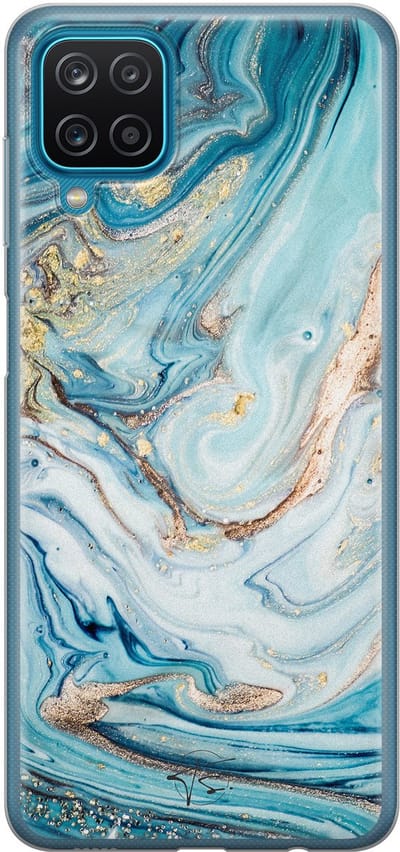 Hoesje geschikt voor Samsung Galaxy A12 - Marmer blauw goud - Soft Case - TPU - Marmer - Blauw - Mooie Telefoonhoesjes