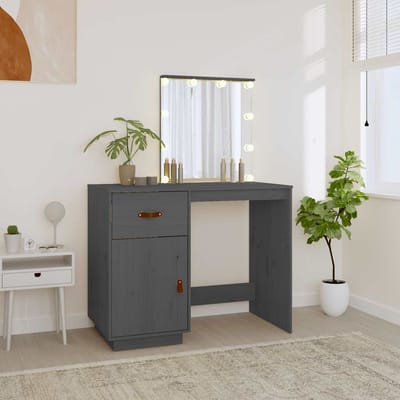 vidaXL - Kaptafel - met - LED - 95x50x133,5 - cm - massief - grenenhout - grijs