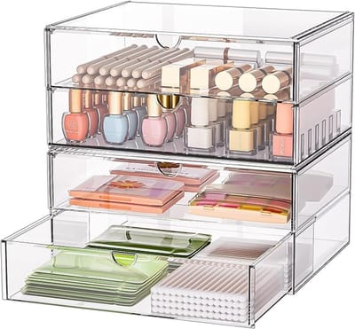 Transparante bureau-organizer met 4 lades - Stapelbare acryl ladekast voor kantoor en badkamer