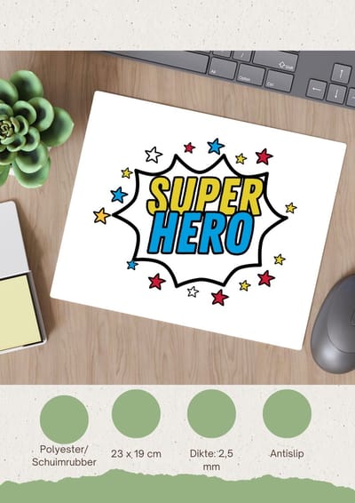 Akyol - super hero Muismat - Superhelden - een superheld - verjaardagscadeau - kado - gift - geschenk - 23 bij 19 cm