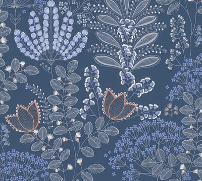 BLOEMEN BEHANG | Botanisch - Blauw Wit Grijs Oranje - LivingWalls Famous Garden