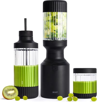 Krachtige Blender - Smoothie Maker - Gezonde Drankjes Maken - Inclusief To-Go Accessoires - 3 Bekers 780ml - Zwart
