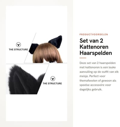 Dailygoods- Kattenoren - 2 Stuks Haarspeld - Decoratieve Hoofddeksel - Dierenaccessoires - Themafeesten - Duurzaam en Draagbaar - Haaraccessoire
