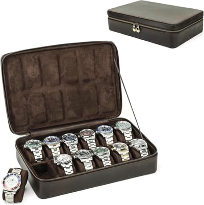 Grote Opbergdoos voor Horloges van Leer, Reistas met 12 Vakjes voor Horloge Collectie en Bescherming