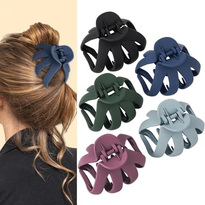 Famanu - Octopus haarklauwclips, set van 5 antislip kaakclips, medium haarklemmen voor dik krullend lang haar, haaraccessoires met brede grip voor vrouwen meisjes – stijl E