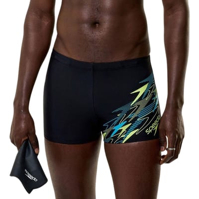 Speedo Medley Logo Aquashort Heren - Strakke Zwembroek Heren met Vormvaste Pasvorm - Zwemboxer Heren met Voering - Sportzwembroek Heren met Trekkoord - Zwart/Groen - S