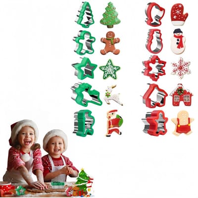 Set van 10 stuks - Kerstkoekjesvormpjes - Feestkoekjesvormpjes - Bakvormen van roestvrij staal - Sandwichvormen - Met comfortabele handgrepen - Gemakkelijk schoon te maken - Perfect voor het bakken tijdens de wintervakantie - Meerdere kleuren