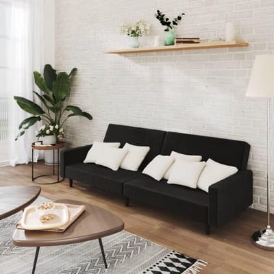 Bank Slaapbank - Zwart Velvet - Gasten Ontvangen - 2-in-1 Functie - 220 cm - Zwart