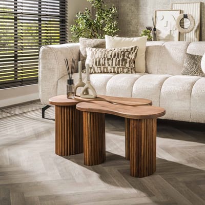 Salontafel set 2-delig | 80 x 45 cm | bijzettafels | acaciahout | organisch design