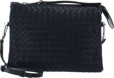 abro Leren Schoudertas Leather Piuma Weaving Crossbody Bag Threefold Navy Blauw