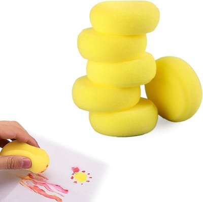 Set van 6 ronde schilder-sponzen van 7,5 cm - Gele kunstsponzen voor aquarel, keramiek en knutselen