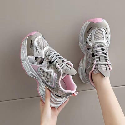 Chaussures de Papa à Semelle Épaisse et Rehaussée pour Femmes, Automne Nouveau Style Argenté Respirantes Polyvalentes et Légères Chaussures de Sport et de Loisirs 39 gray