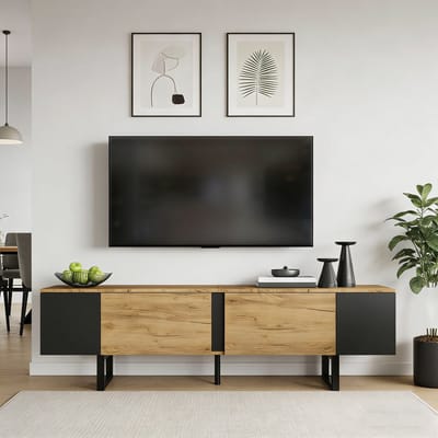 TV-Meubel - 180x40x55 cm - Met 2 Kasten En Open Vakken - Voor 75 Inch TV - Hout - Natuur