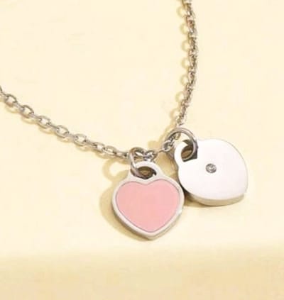 Ketting Meisje- Meisje ketting met hartjes -Diamant- Hart- Roze- Ketting met 2 hartjes- Zilver- Kind- LiLaLove
