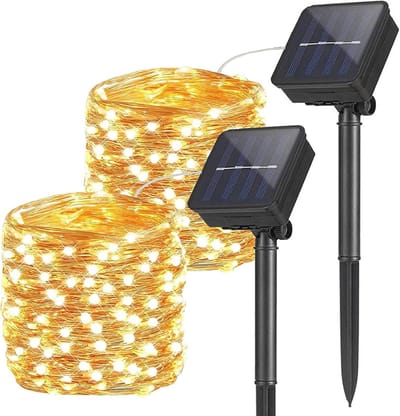 Lichtsnoer op Zonne-energie - Warm Wit - 10 m - Koperen Draad met 100 LEDs - Voor Buiten Decoratie