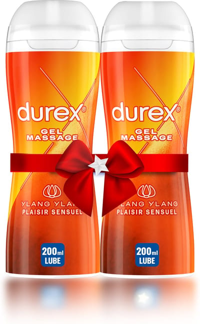 Durex - Massage Olie en Glijmiddel 2-in-1 Sensual met Ylang Ylang 200ml x2 - Waterbasis - Voordeelverpakking - Cadeau voor man en vrouw