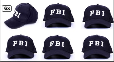 6x Baseball cap FBI zwart - verstelbaar - Pet base ball cap FBI verkleed hoofddeksel festival optocht evenement