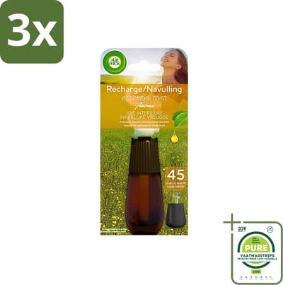3 x Air Wick Essential Mist - Navulling - Happiness - Ananas & Wilde Munt - 20ml - Grootverpakking - Air Wick - Geurverspreider - Essentiële Oliën - Ananas - Munt