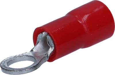 Verpakking met 100 stuks Kalitec RKSRM3 ringkabelschoenen 0,5-1,5 mm² I gedeeltelijk geïsoleerd M3 rood I koper I PVC kraag I voor het verbinden van kabels of strengen I kabelschoen I kabelconnector I beschermt elektrische verbindingen
