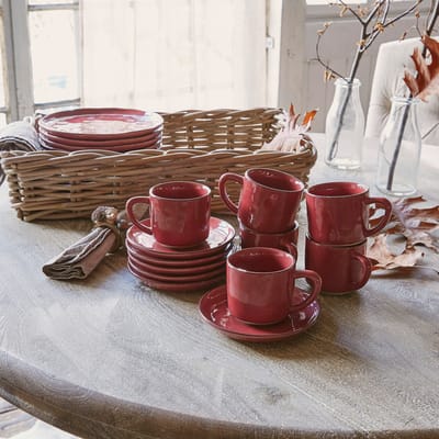 LOBERON Kopje en schoteltje set van 6 Biarré rood