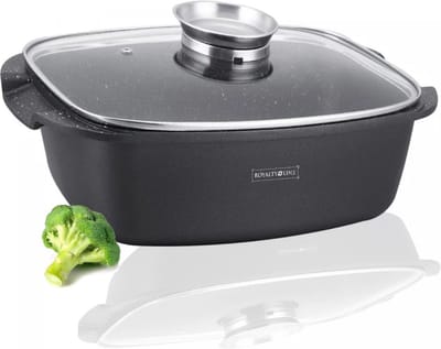 Royalty Line® ACR32M Braadpan Inductie - 5 Liter / Ø 32cm Braadslede - Pan Voor Alle Warmtebronnen - Ovenschaal Met Antiaanbaklaag - Oven Vrij - Stoofpan Met Aromaknop - Zwart