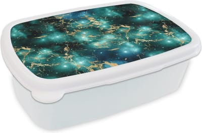 Broodtrommel Wit - Lunchbox - Brooddoos - Ruimte - Goud - Marmer - Patronen - 18x12x6 cm - Volwassenen