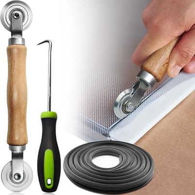 Daity Een complete reparatieset voor horren - inclusief horrolgereedschap + 9 -75 meter afwerkstrip + verwijderingshaak. Deze drie-in-één reparatieset is speciaal ontworpen voor het installeren van horren voor deuren en ramen.