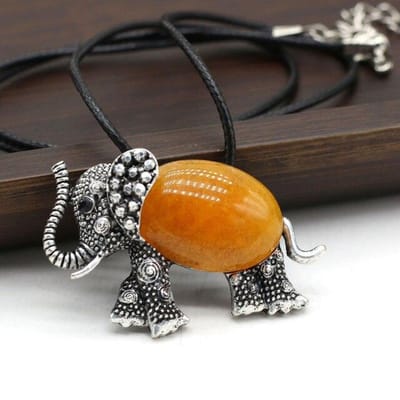 Natuursteen Dier Hanger Ketting Schattige Olifant Natuurlijke Agaten Steen Hanger Ketting Voor Vrouwen Sieraden Beste Cadeau 45x30mm orange