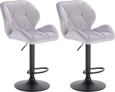 Barkruk - Lichtgrijs - Velvet - Ergonomisch - Verstelbaar - Set van 1