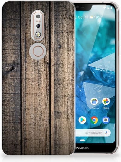 Back Cover voor Nokia 7.1 Bumper Hoesje Steigerhout