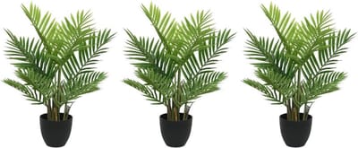 3x Groene Areca/goudpalm kunstplanten 73 cm in zwarte pot - Kunstplanten/nepplanten - Palmen