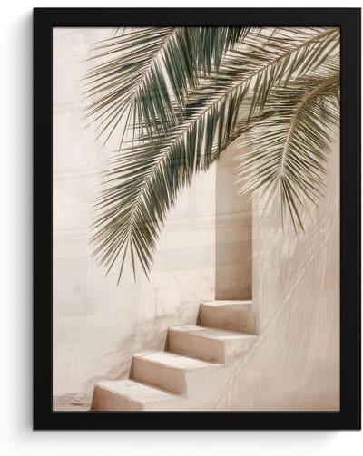 Poster in lijst - Fotolijst 30x40 cm - Posters - Palmboom - Schaduw - Trap - Beige - Posterlijst zwart - Decoratie - Wanddecoratie woonkamer - Muurdecoratie slaapkamer
