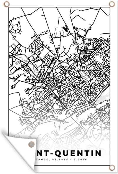 Muurdecoratie Stadskaart - Saint-Quentin - Plattegrond - Kaart - Frankrijk - Zwart wit - 120x180 cm - Tuinposter - Tuindoek
