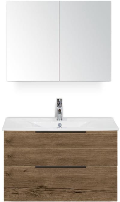 Seville Badmeubelset 80 cm - Tabacco Edge Greep - Wastafel Enjoy met Spiegelkast