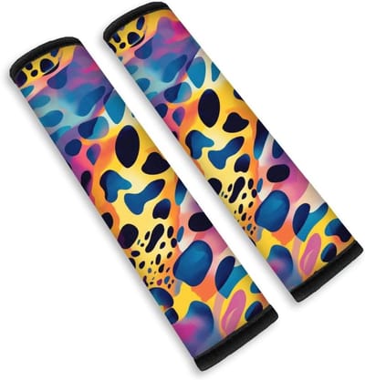 Veiligheidsgordelkussens - Gordelbeschermers - Comfortabel Rijden - Regenboog Luipaardpatroon - 2 stuks - Multicolor