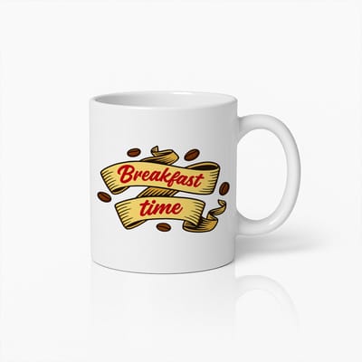 Ontbijttijd Mok 330ml – Vintage Koffiebeker met Bannerontwerp – Perfect Ochtendcadeau voor Koffie- en Ontbijtliefhebbers