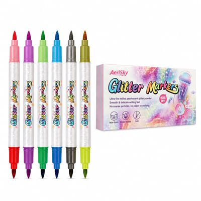 6 stiften 12 kleuren dubbelzijdige glittermarkers - acrylinkt met zachte punten - voor journaling tekenen en kaarten - basisverpakking