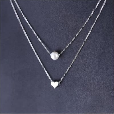 Bijoux populaires en argent sterling 925, colliers tendance avec perles et amour, double couche d'intégration, personnalité féminine, XL237 argenté