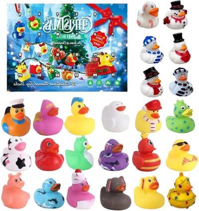 Kerst Rubber Eendjes - Badeendjes Feestdagen - Feestelijke Verrassing - 24 Stuks - 34.9 x 26.1 x 6.7 cm - Geel