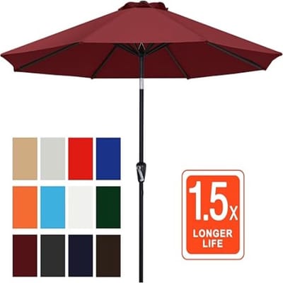 Ronde Tuinparasol 300 cm – Kantelbare Terrasparasol met Zwengel, UPF 50+ UV Bescherming en Waterafstotend Doek – Balkon Parasol voor Tuin, Strand & Terras – Bordeauxrood – Nicolehome