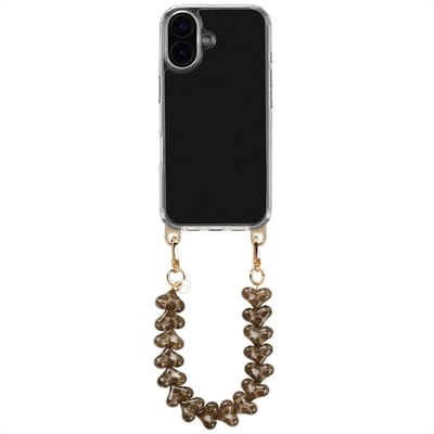 Selencia Transparant Hoesje met Haakjes inclusief Hartjes Polskoord - Geschikt voor Apple iPhone 16 - Tortoise Leopard