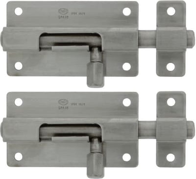 AMIG schuifslot/plaatgrendel - 2x - RVS - 2.5 x 3.7cm - Inox matte afwerking - deur - schutting - hek