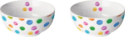 Ambiente witte kom met polka dots - gekleurde stippen set van 2 - Ø 14 - h 6,5 cm