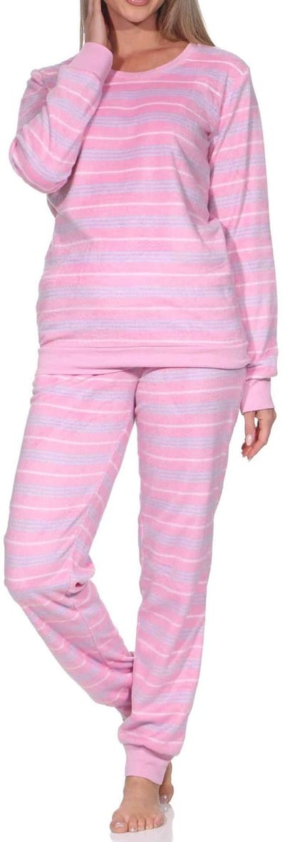 Normann fleece damespyjama met lange mouwen en manchetten in coole look