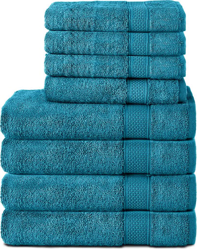Komfortec Handdoekenset – Set van 8 - 4x Handdoek 50x100 cm en 4x Badhanddoek 70x140 cm - 100% Katoen - Turquoise