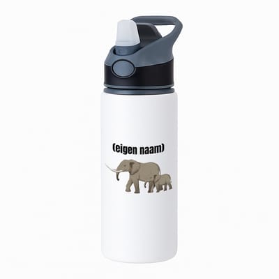 Hacebo® - olifant en kleine olifant met eigen naam waterfles met rietje zwart - Olifant - olifanten liefhebbers - iemand die houdt van olifanten - verjaardag - cadeau - kado - water fles - 650ML
