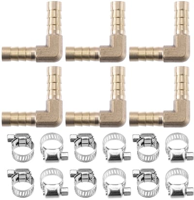 Dailygoods- Slangaansluiting 6Set - L-Vormige Messing Aansluiting - Slangklem - Corrosiebestendig - Voor Flexibele Slangen - Hoge Temperatuur - Slangverbinder