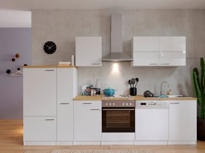 Goedkope keuken 310  cm - complete keuken met apparatuur Malia  - Wit/Wit - soft close - elektrische kookplaat - vaatwasser - afzuigkap - oven    - spoelbak