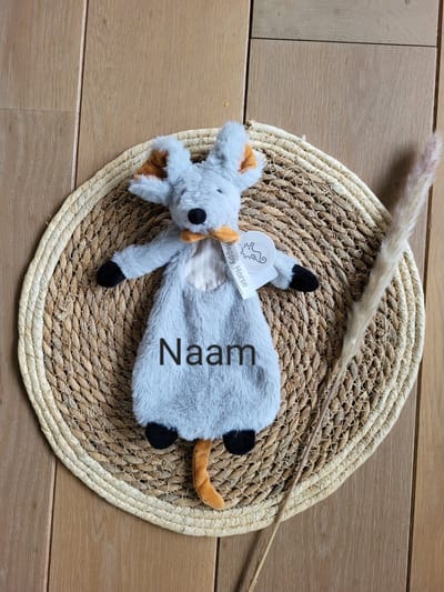Happy Horse knuffeldoekje Mouse Misty/ Muis Misty/grijs/gepersonaliseerd/geborduurde naam